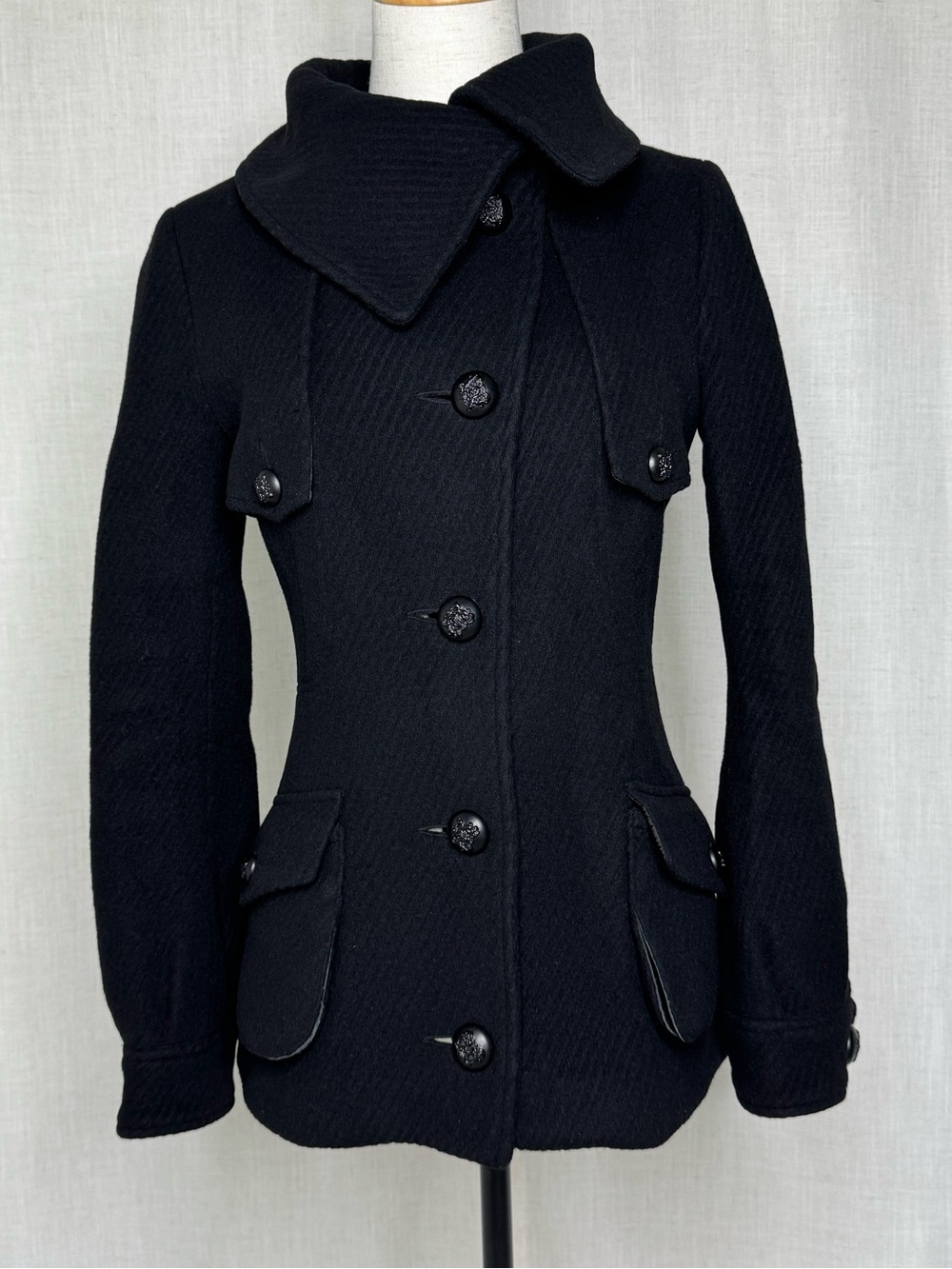 Mackage Wool Mohair Military Utility Jacket Leather Trim Black Size XS